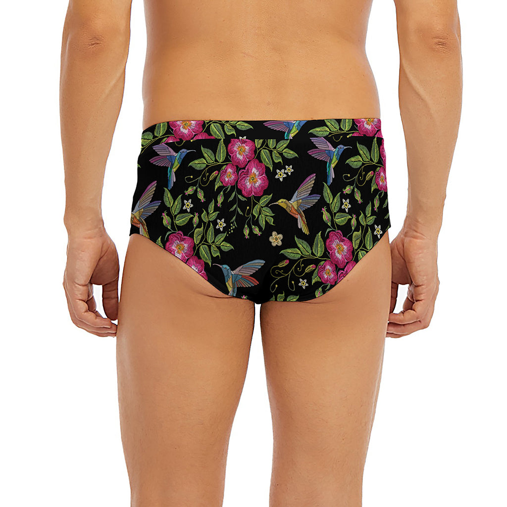 Wild Flowers And Hummingbird Print Men's Briefs