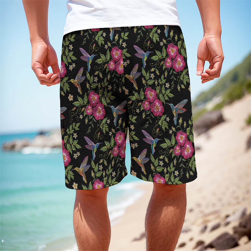 Wild Flowers And Hummingbird Print Men's Cargo Shorts
