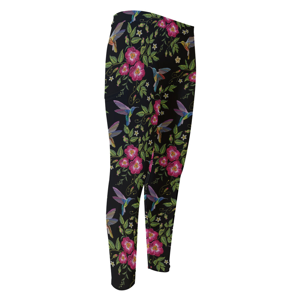 Wild Flowers And Hummingbird Print Men's Compression Pants