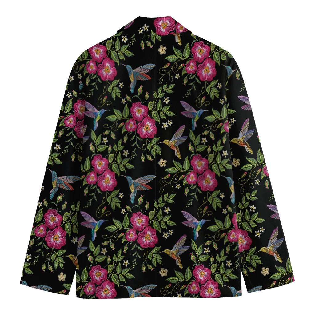 Wild Flowers And Hummingbird Print Men's Cotton Blazer