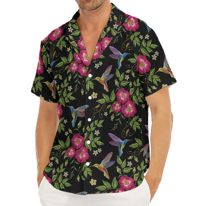 Wild Flowers And Hummingbird Print Men's Deep V-Neck Shirt