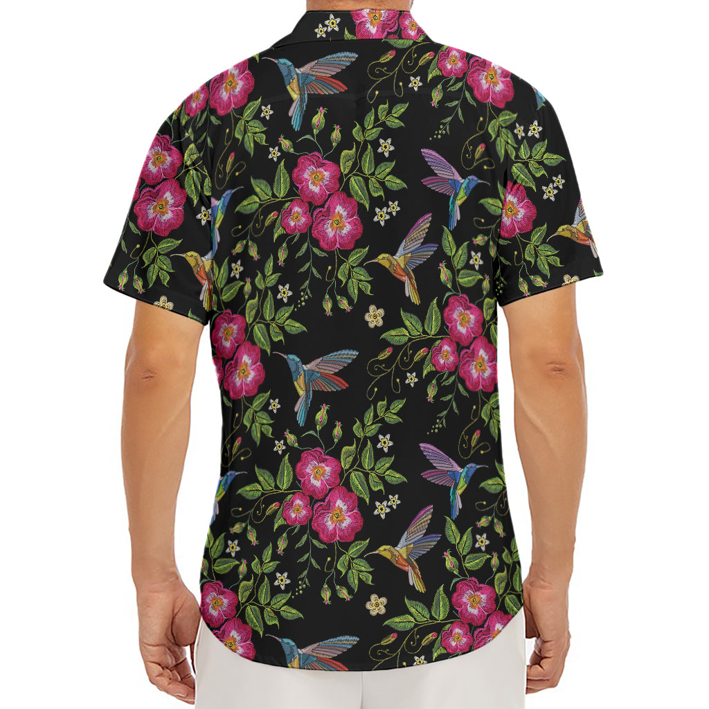 Wild Flowers And Hummingbird Print Men's Deep V-Neck Shirt