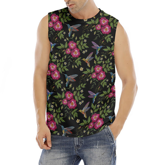 Wild Flowers And Hummingbird Print Men's Fitness Tank Top