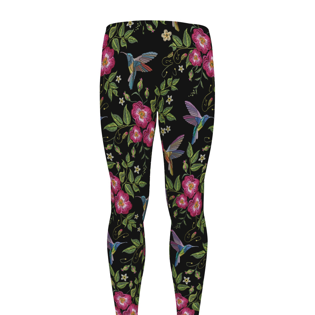 Wild Flowers And Hummingbird Print Men's leggings