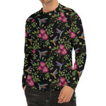 Wild Flowers And Hummingbird Print Men's Long Sleeve Rash Guard