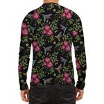 Wild Flowers And Hummingbird Print Men's Long Sleeve Rash Guard