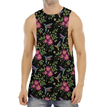 Wild Flowers And Hummingbird Print Men's Muscle Tank Top