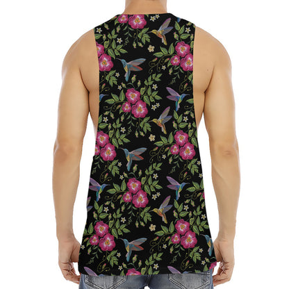 Wild Flowers And Hummingbird Print Men's Muscle Tank Top