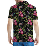Wild Flowers And Hummingbird Print Men's Polo Shirt