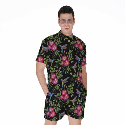 Wild Flowers And Hummingbird Print Men's Rompers