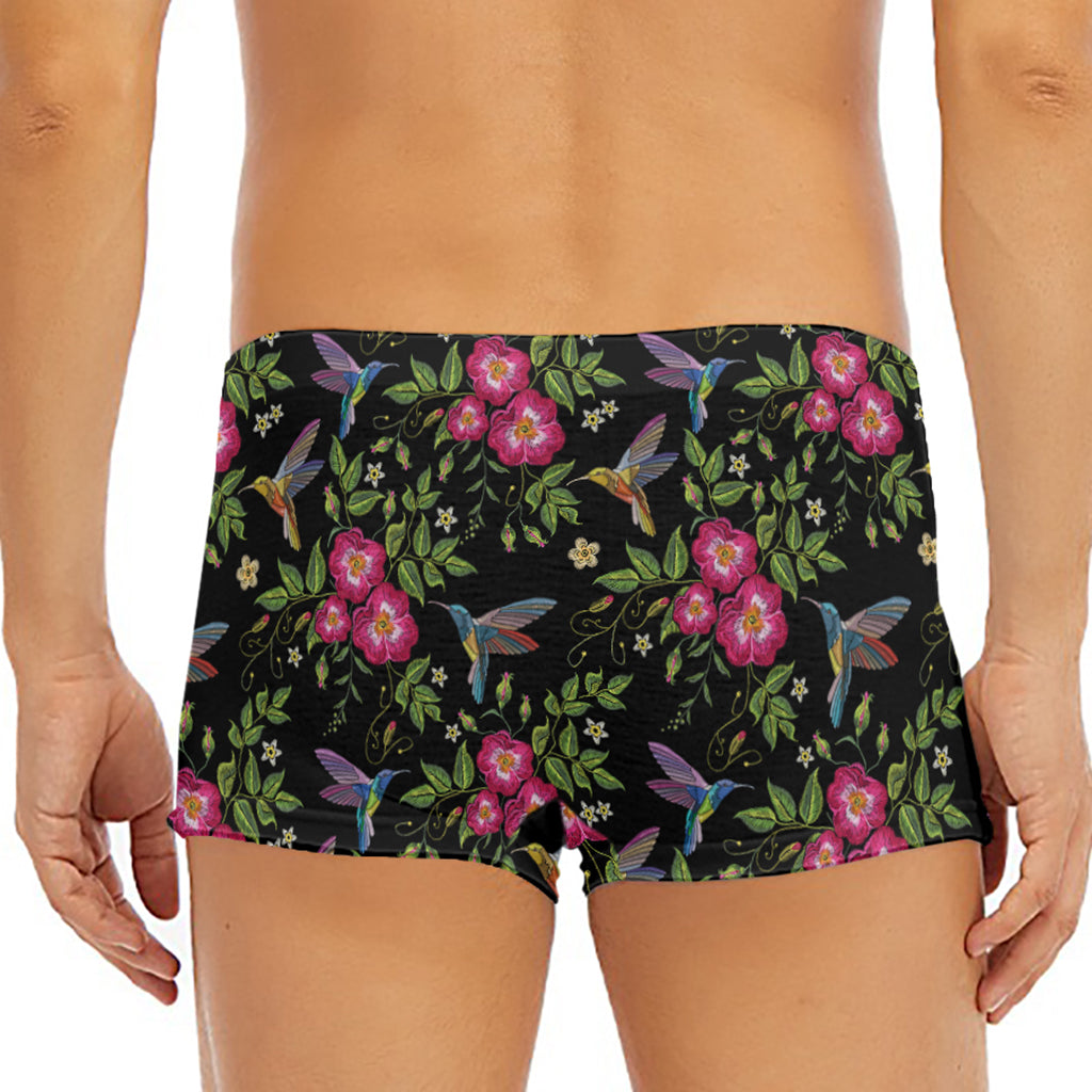 Wild Flowers And Hummingbird Print Men's Short Boxer Briefs