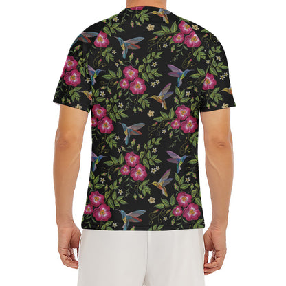 Wild Flowers And Hummingbird Print Men's Short Sleeve Rash Guard