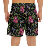 Wild Flowers And Hummingbird Print Men's Split Running Shorts