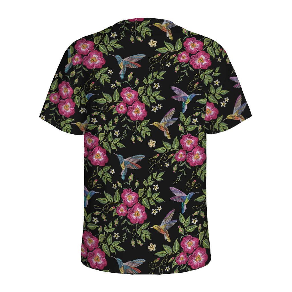 Wild Flowers And Hummingbird Print Men's Sports T-Shirt