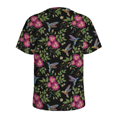 Wild Flowers And Hummingbird Print Men's Sports T-Shirt