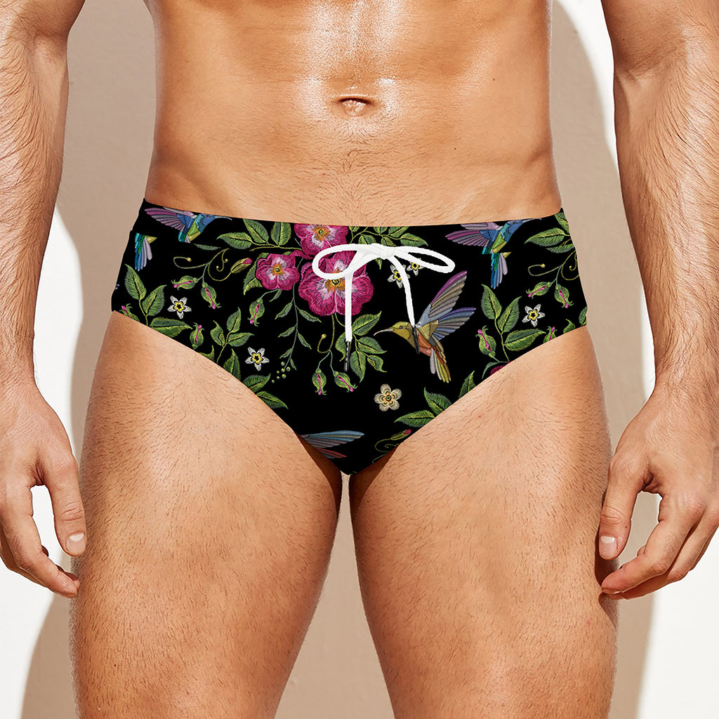 Wild Flowers And Hummingbird Print Men's Swim Briefs