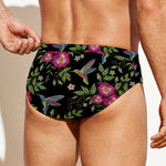 Wild Flowers And Hummingbird Print Men's Swim Briefs