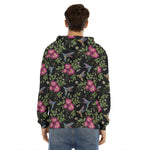 Wild Flowers And Hummingbird Print Men's Velvet Pullover Hoodie