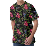 Wild Flowers And Hummingbird Print Men's Velvet T-Shirt