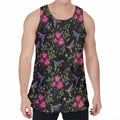 Wild Flowers And Hummingbird Print Men's Velvet Tank Top