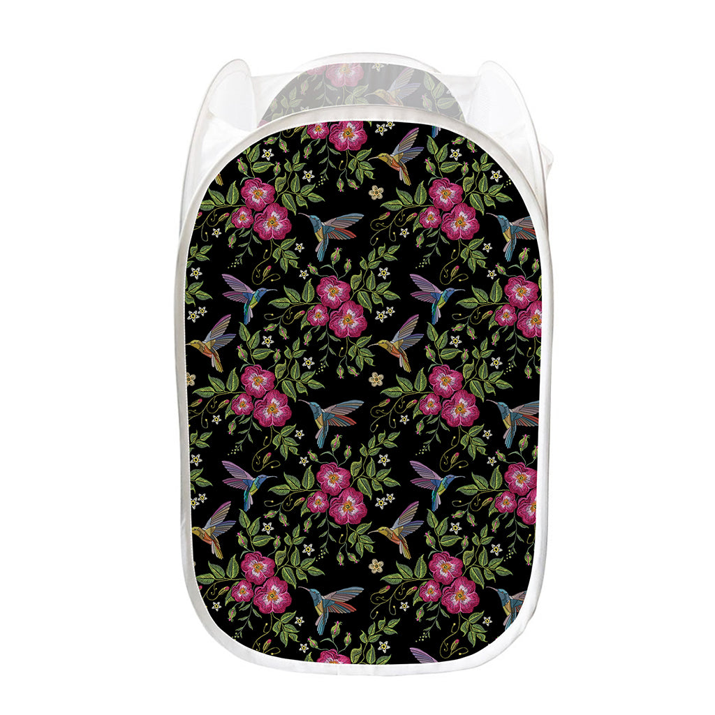 Wild Flowers And Hummingbird Print Mesh Laundry Hamper