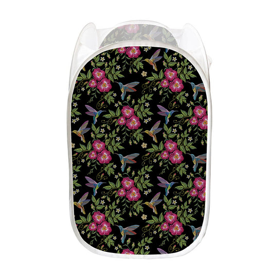 Wild Flowers And Hummingbird Print Mesh Laundry Hamper