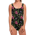Wild Flowers And Hummingbird Print One Piece Swimsuit