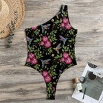 Wild Flowers And Hummingbird Print One Shoulder Bodysuit