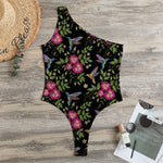 Wild Flowers And Hummingbird Print One Shoulder Bodysuit