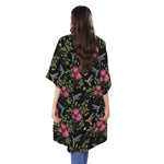 Wild Flowers And Hummingbird Print Open Front Beach Cover Up