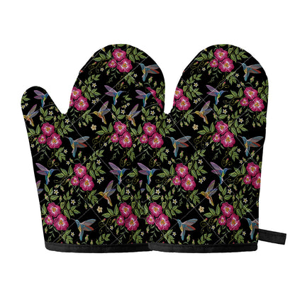 Wild Flowers And Hummingbird Print Oven Mitts