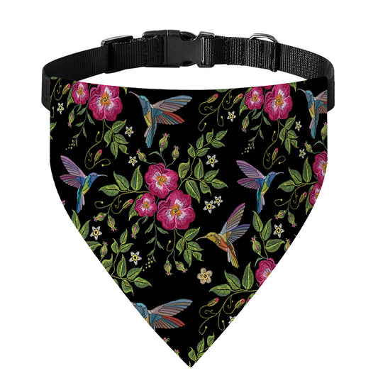 Wild Flowers And Hummingbird Print Over The Collar Dog Bandana