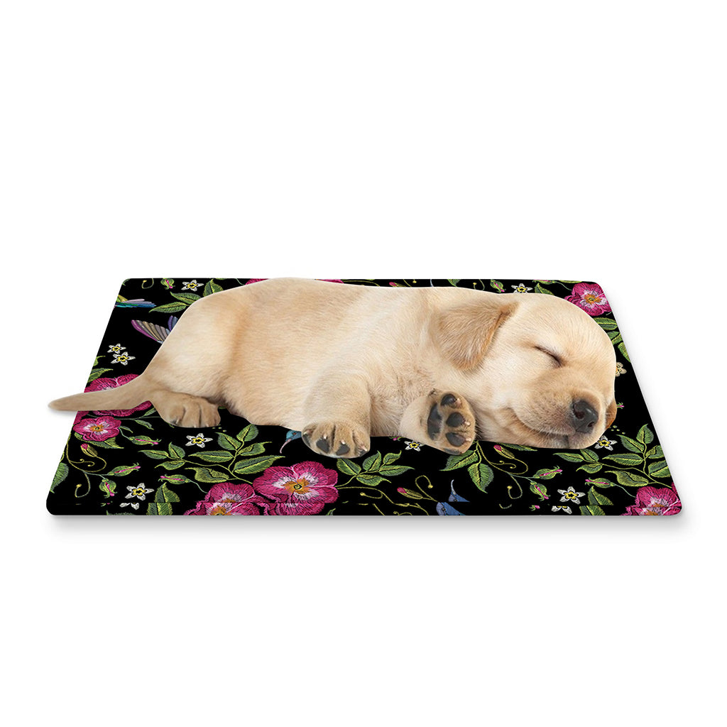 Wild Flowers And Hummingbird Print Pet Cooling Mat Cover