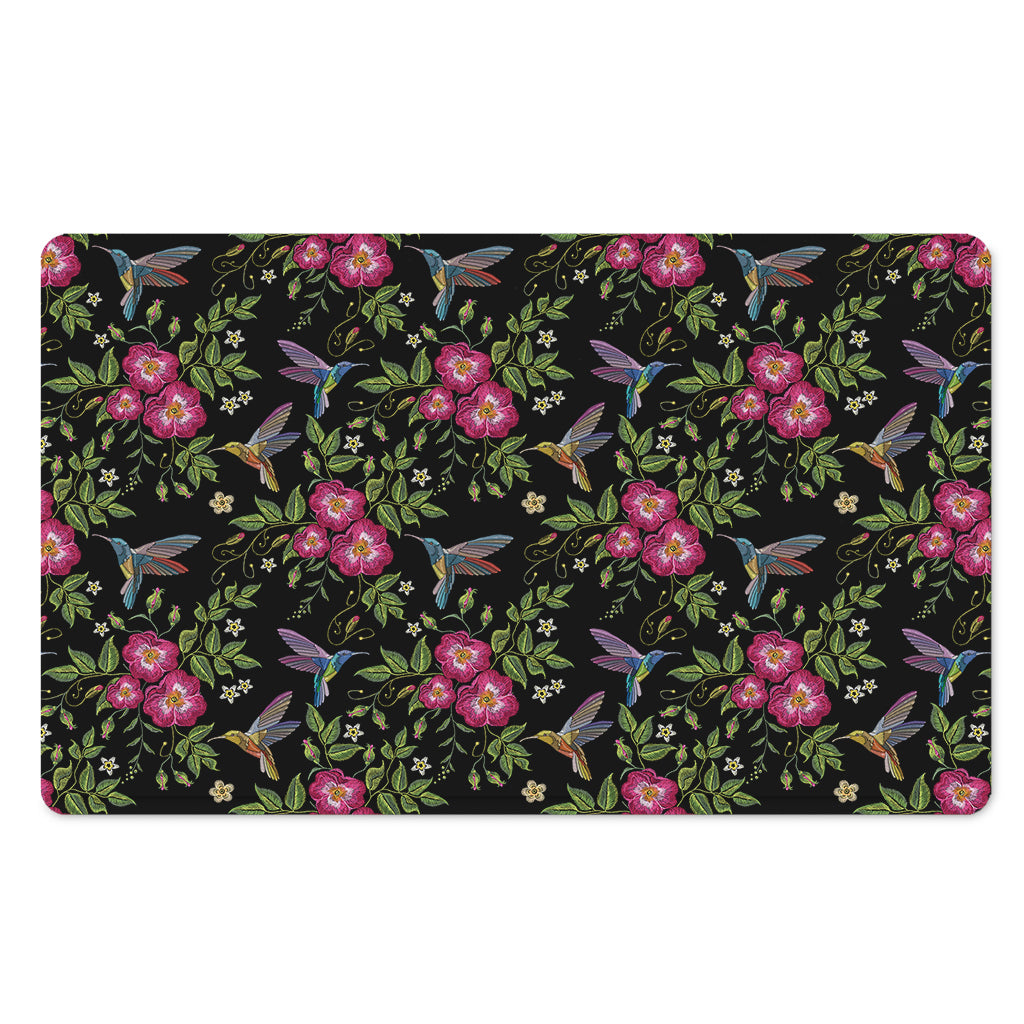 Wild Flowers And Hummingbird Print Polyester Doormat