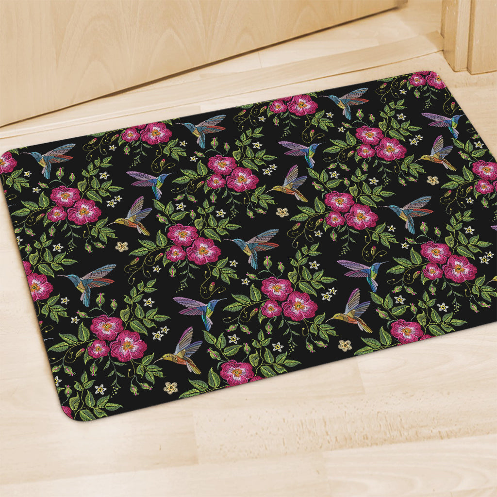 Wild Flowers And Hummingbird Print Polyester Doormat