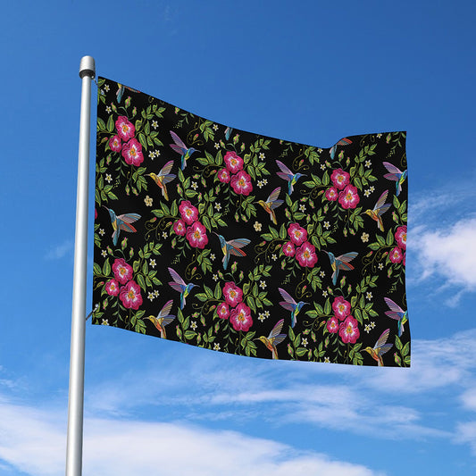 Wild Flowers And Hummingbird Print Polyester Flag