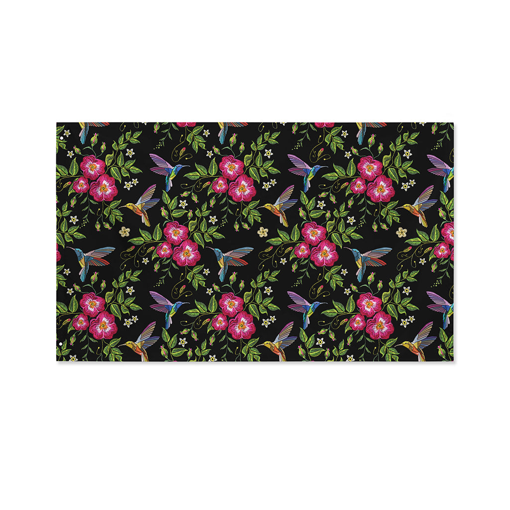 Wild Flowers And Hummingbird Print Polyester Flag