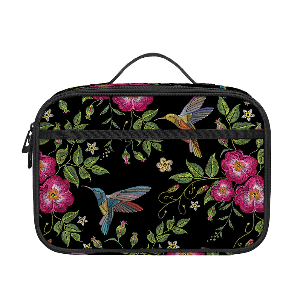Wild Flowers And Hummingbird Print Portable Lunch Bag