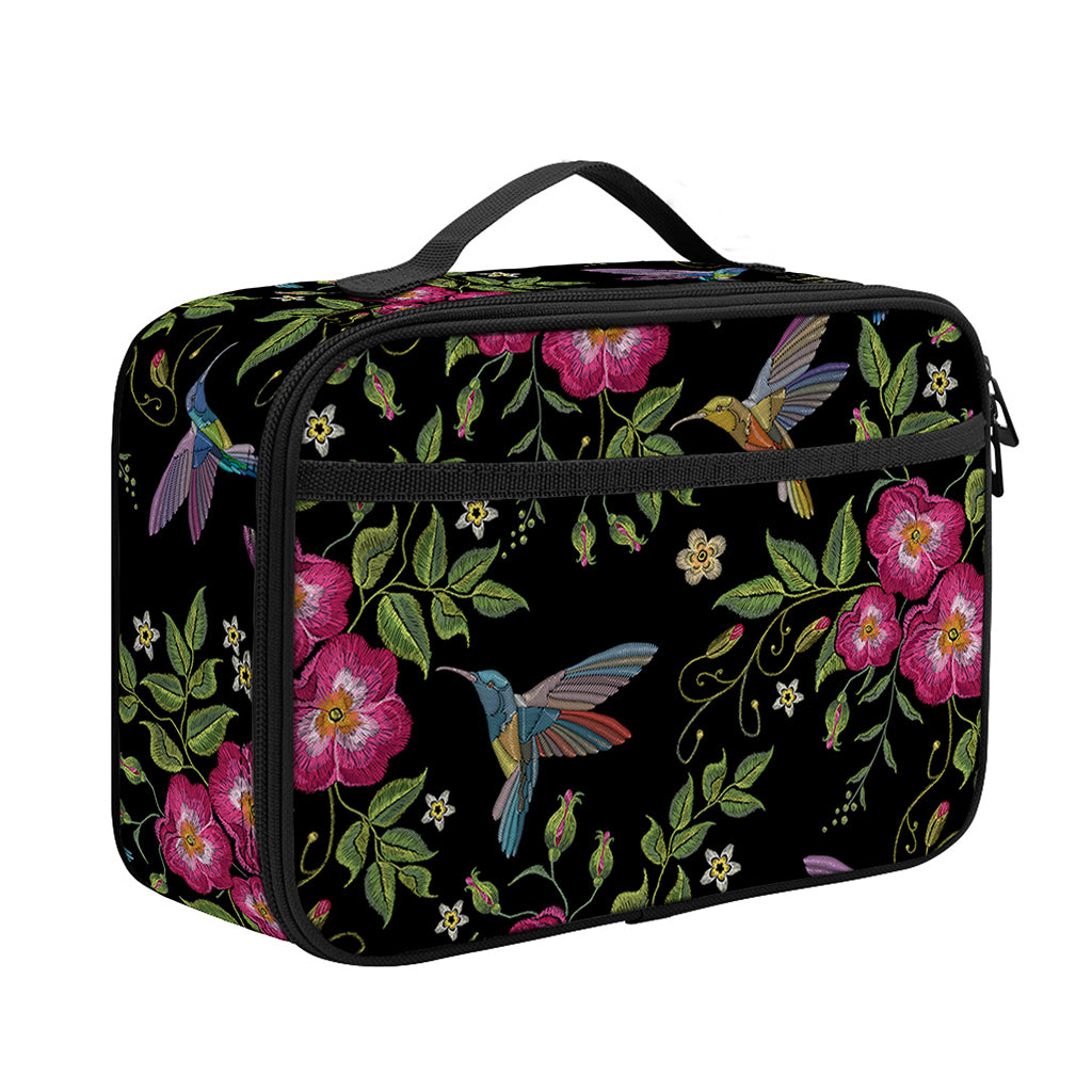 Wild Flowers And Hummingbird Print Portable Lunch Bag