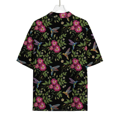 Wild Flowers And Hummingbird Print Rayon Hawaiian Shirt