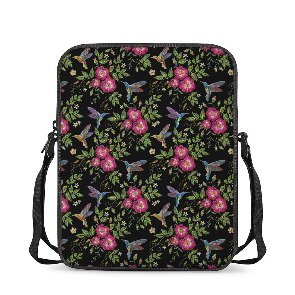 Wild Flowers And Hummingbird Print Rectangular Crossbody Bag