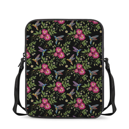Wild Flowers And Hummingbird Print Rectangular Crossbody Bag