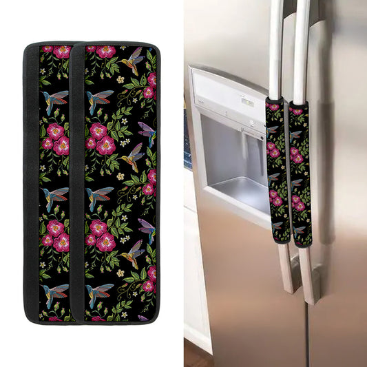Wild Flowers And Hummingbird Print Refrigerator Handle Covers