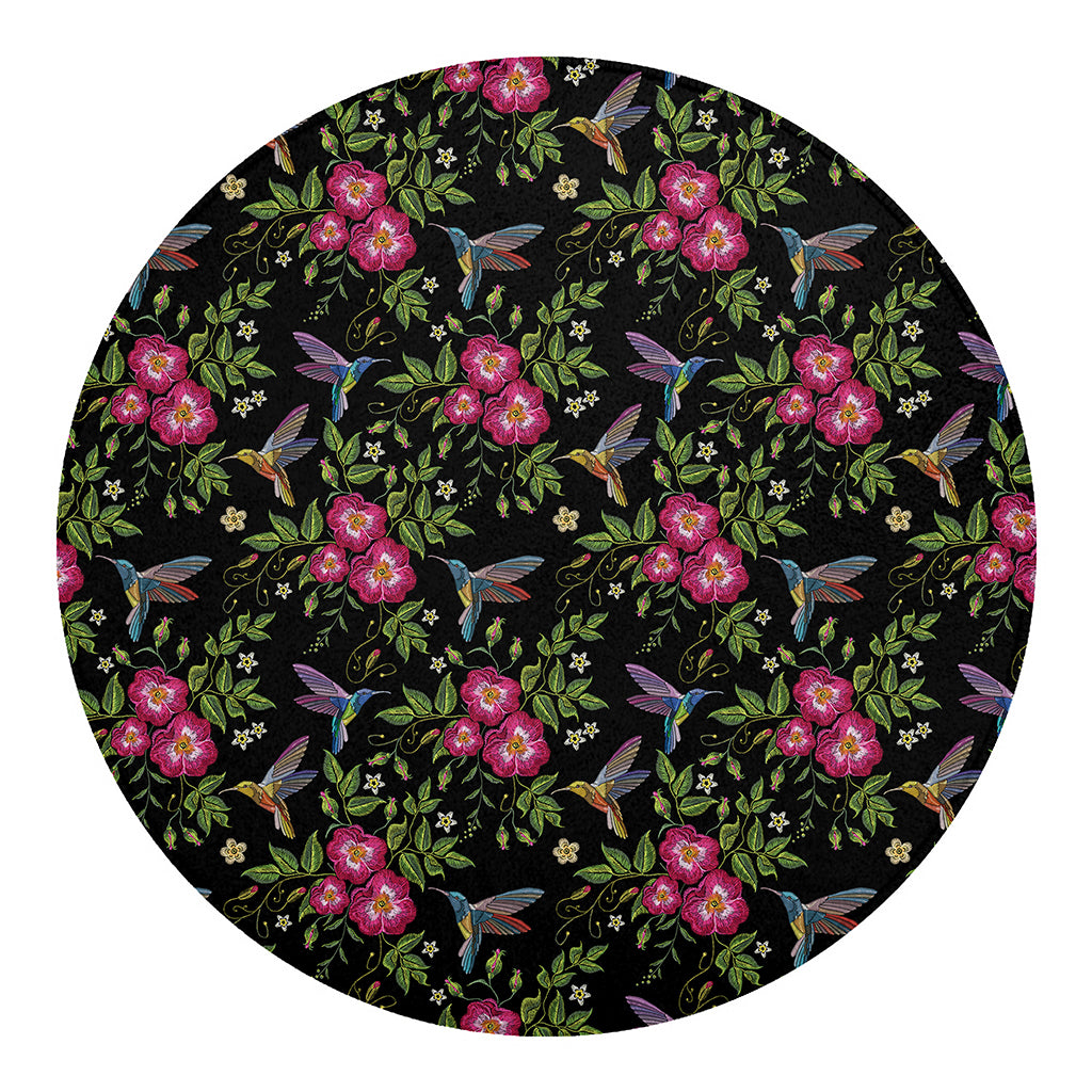 Wild Flowers And Hummingbird Print Round Blanket