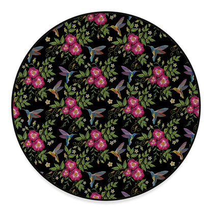 Wild Flowers And Hummingbird Print Round Floor Mat