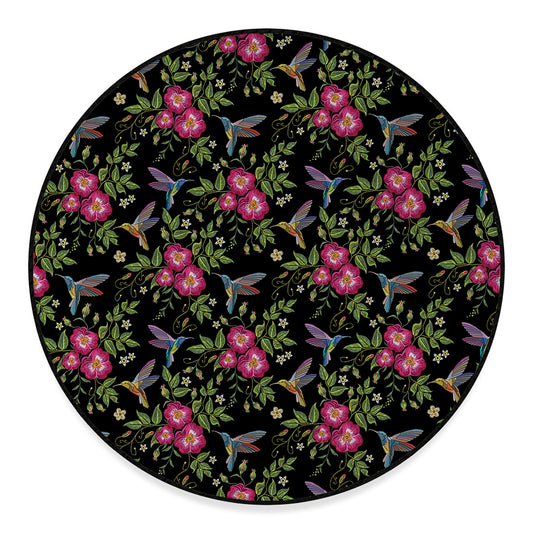 Wild Flowers And Hummingbird Print Round Floor Mat