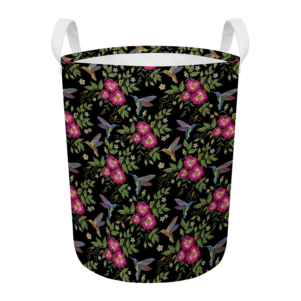 Wild Flowers And Hummingbird Print Round Laundry Basket