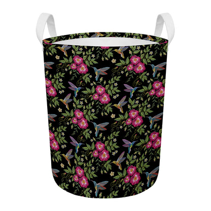 Wild Flowers And Hummingbird Print Round Laundry Basket