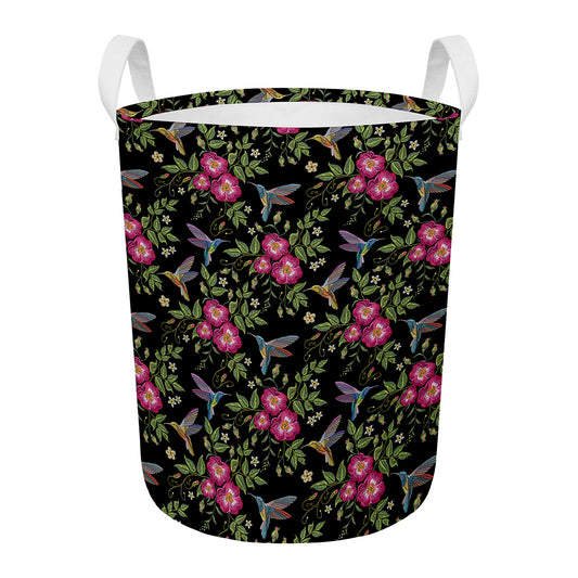 Wild Flowers And Hummingbird Print Round Laundry Basket