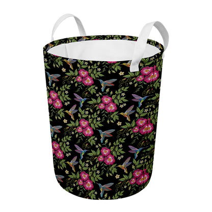 Wild Flowers And Hummingbird Print Round Laundry Basket